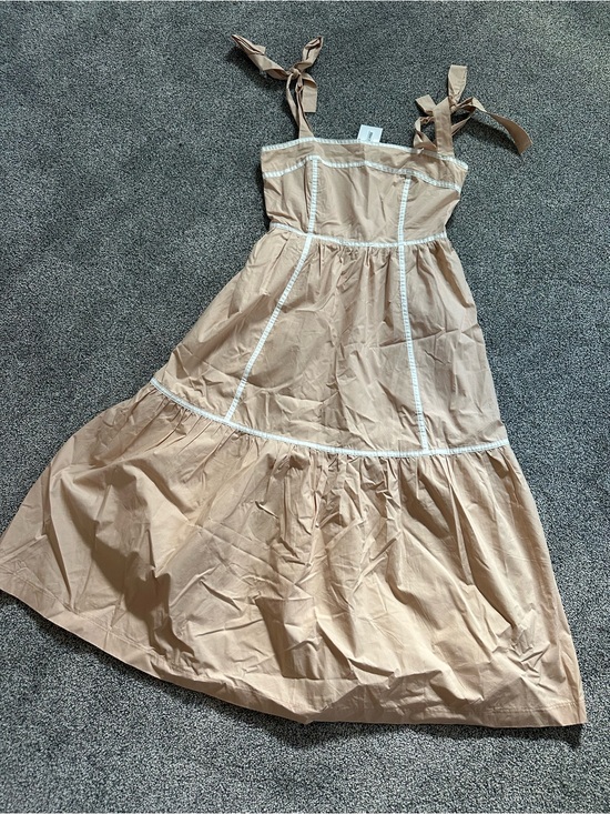 &merci Dresses & Skirts - Tie-Strap Midi dress in Light Beige with white trim